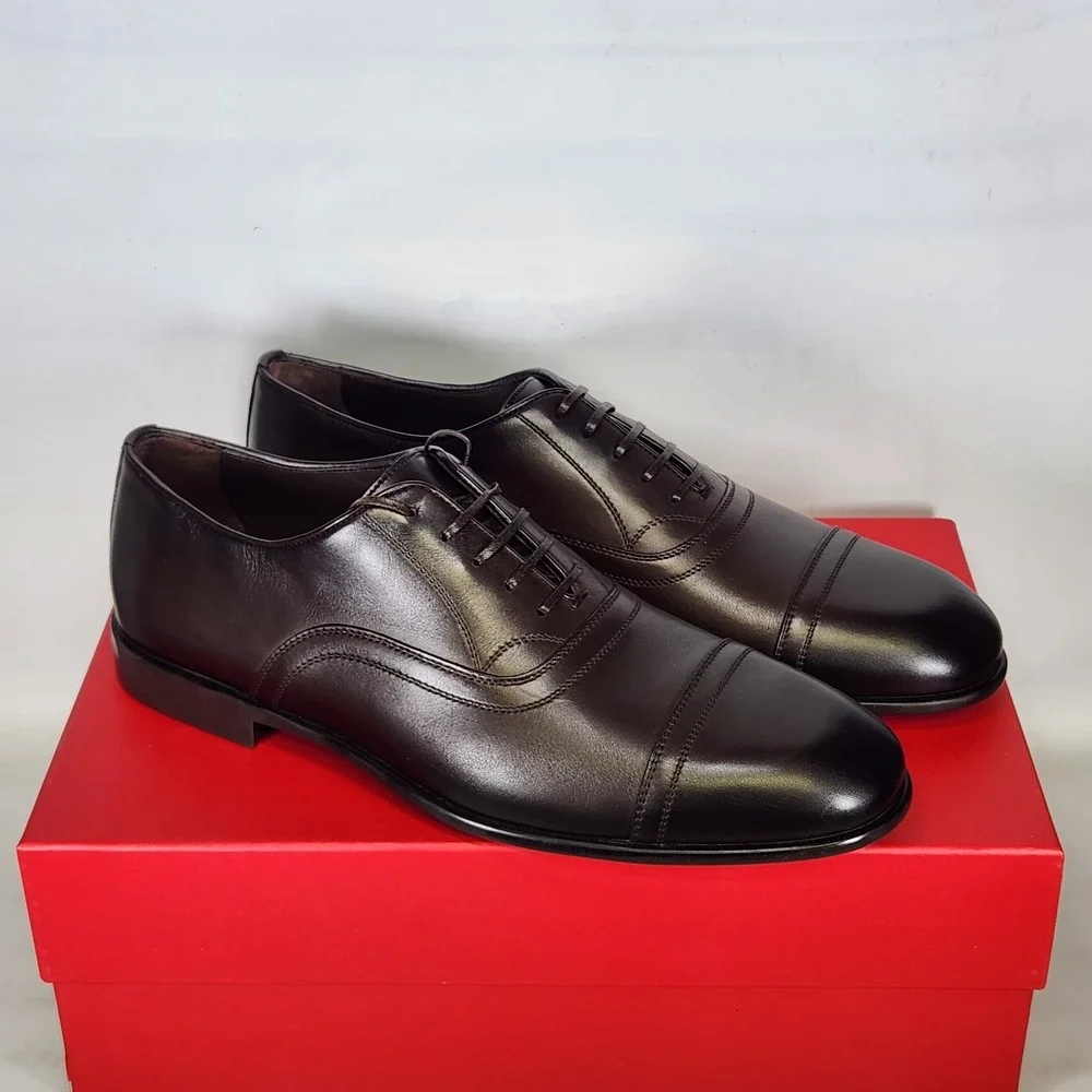 Ferragamo Oxford Men Size 12 NARROW T. Moro Brown Leather Cap Toe Dress Shoes